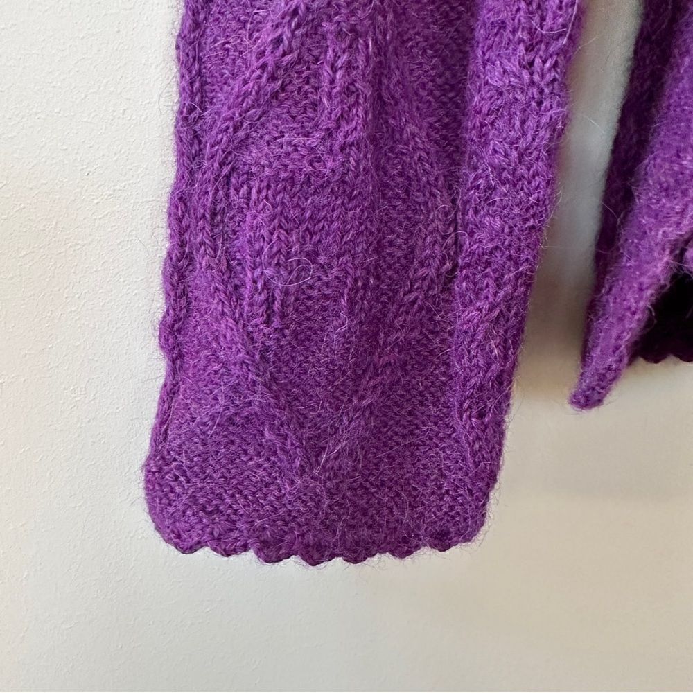 La Vicunita Womens S 100% Baby Alpaca Cable Knit Purple Sweater - Picture 7 of 14